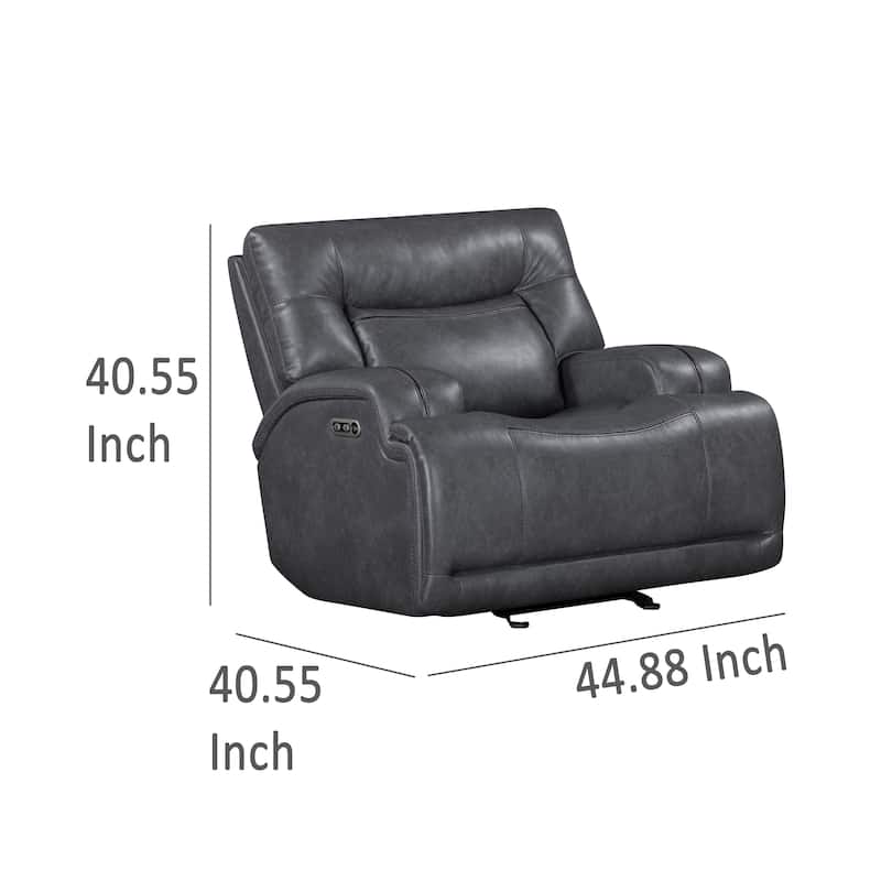 Tito Power Glider Reclining Chair, Gray Polyester, Pillow Top Armrests