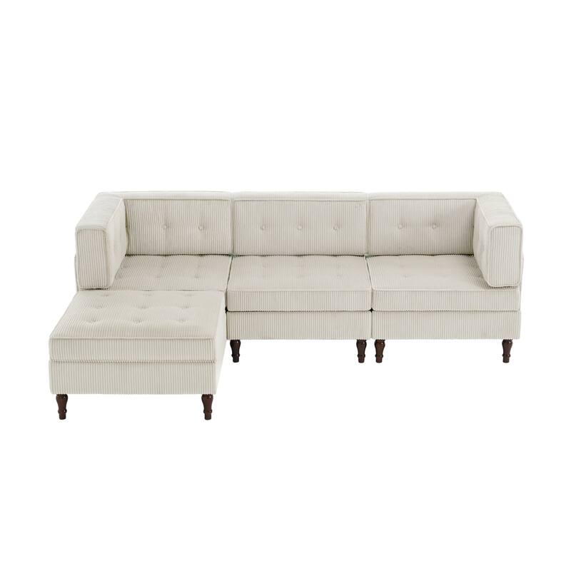 UIXE 4 - Piece Corduroy Sectional Sofa with Flip-Top Storage Ottoman Coffee Table