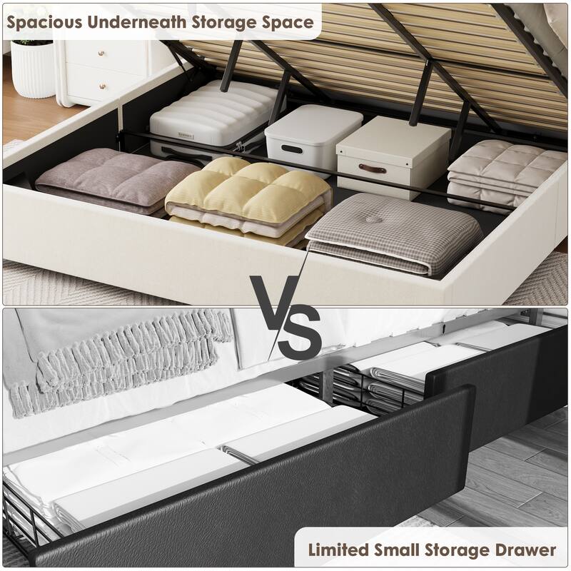 Modern Velvet Upholstered Platform Bed with Storage Space