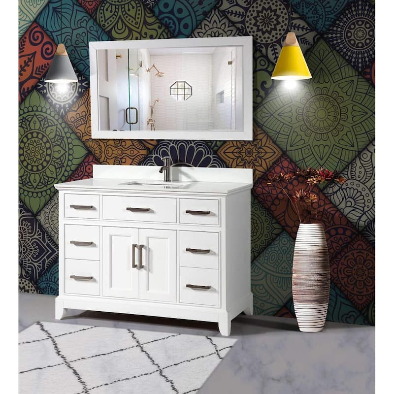 Vanity Art 48" Single Sink Bathroom Vanity Set with Engineered Marble Top and Free Mirror