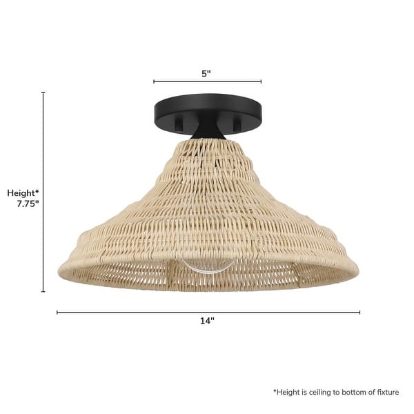 Hunter Agoura 14" Boho Rattan Flush Mount Ceiling Light - Kitchen, Bedroom, Hallway, Entry, Laundry Room - Transitional, Coastal