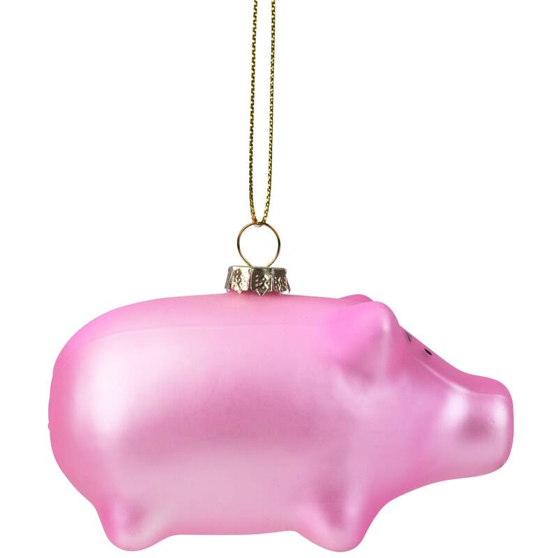 Pink Pig Glass Christmas Ornament - 4"