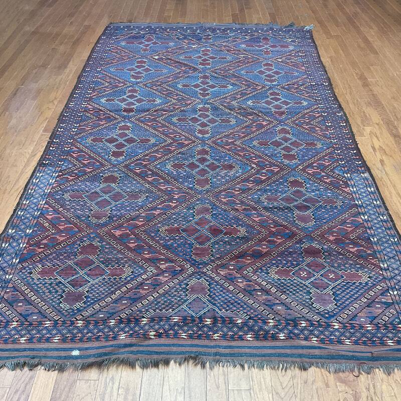 HERAT ORIENTAL Antique 1880s Turkoman Bashiri Wool Rug - 6'4" x 12'