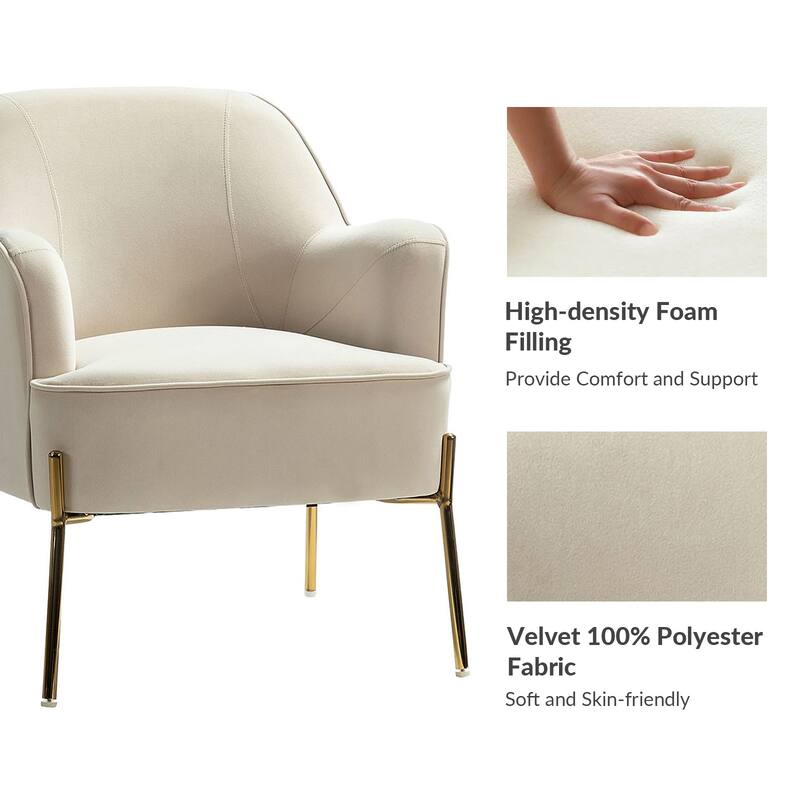 Nora Modern Velvet Accent Chair with Golden Metal Legs Set of 2 by HULALA HOME