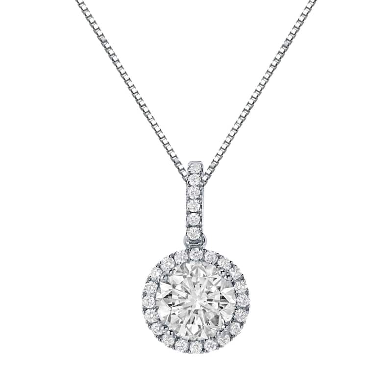 Auriya 14k Gold 2 1/4ct TDW Round Halo Diamond Necklace (J-K, SI2-SI3) - White
