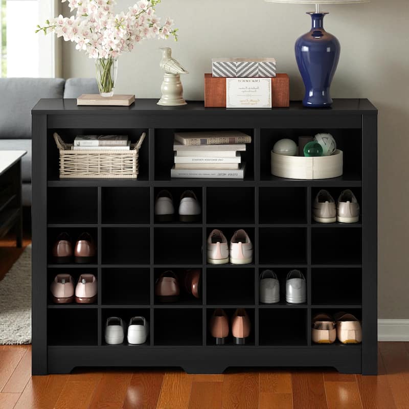 45.2" Modern 24-Cubby Shoe Storage Cabinet, Freestanding MDF Shoe Organizer Console with Curved Base for Entryway