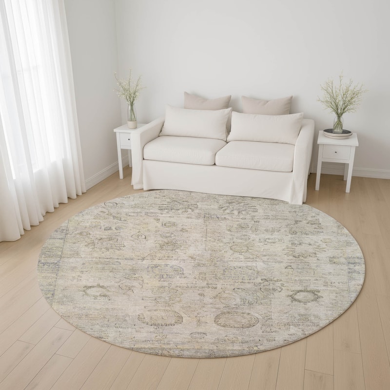 Premium Washable Super Soft Vintage Traditional Mayfield Rug - Linen - 8' x 8'