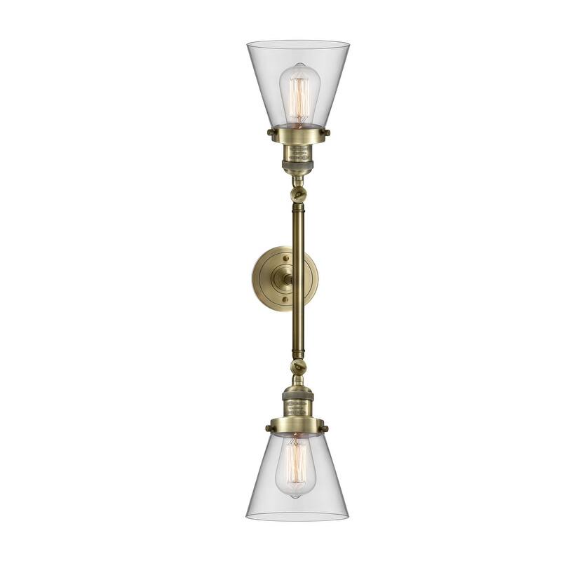 Innovations Lighting Small Cone 2 Light 23" Wide Bathroom Vanity Light - Antique Brass / Clear
