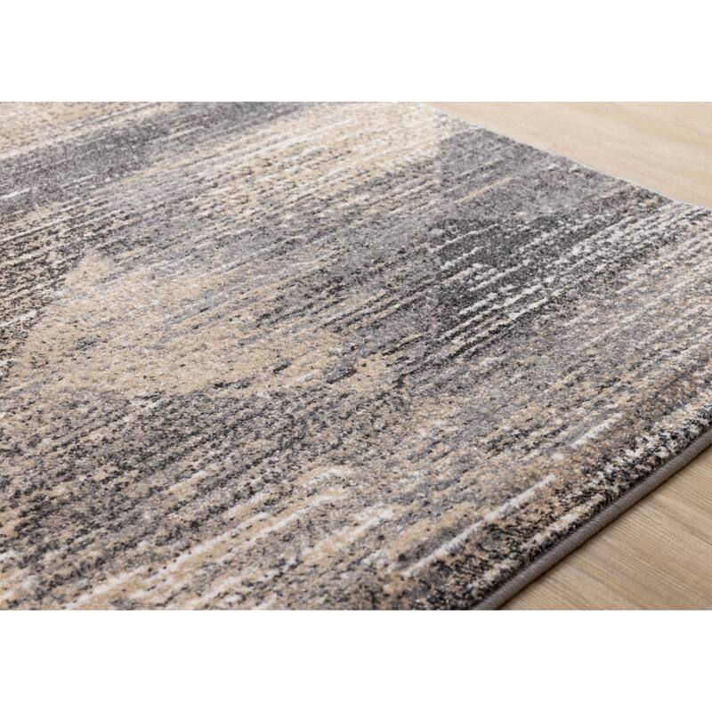 Grey Beige White Distressed Diamond Pattern Living Room Rug
