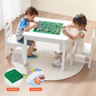 Toddler Table and Chair Set with Double-Sided Tabletop - 25.6 x 25.6 x 20.94 in