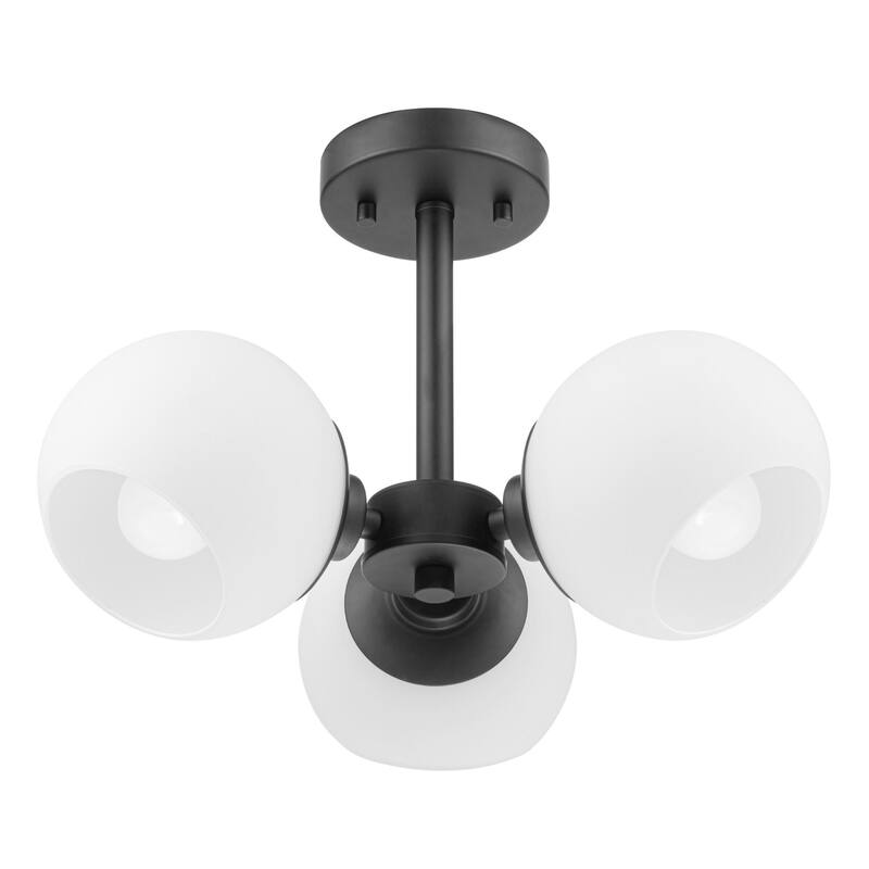Prominence Home Stoll Matte Black 3-Light Semi-Flush with Opal Glass