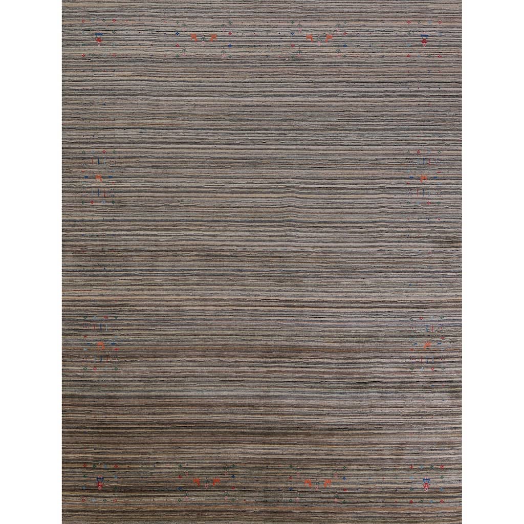 Hand Knotted Oriental 100% Wool Carpet Tribal Stripe Multi-Colored Gabbeh Area Rug - 9' 9'' X 7' 11''