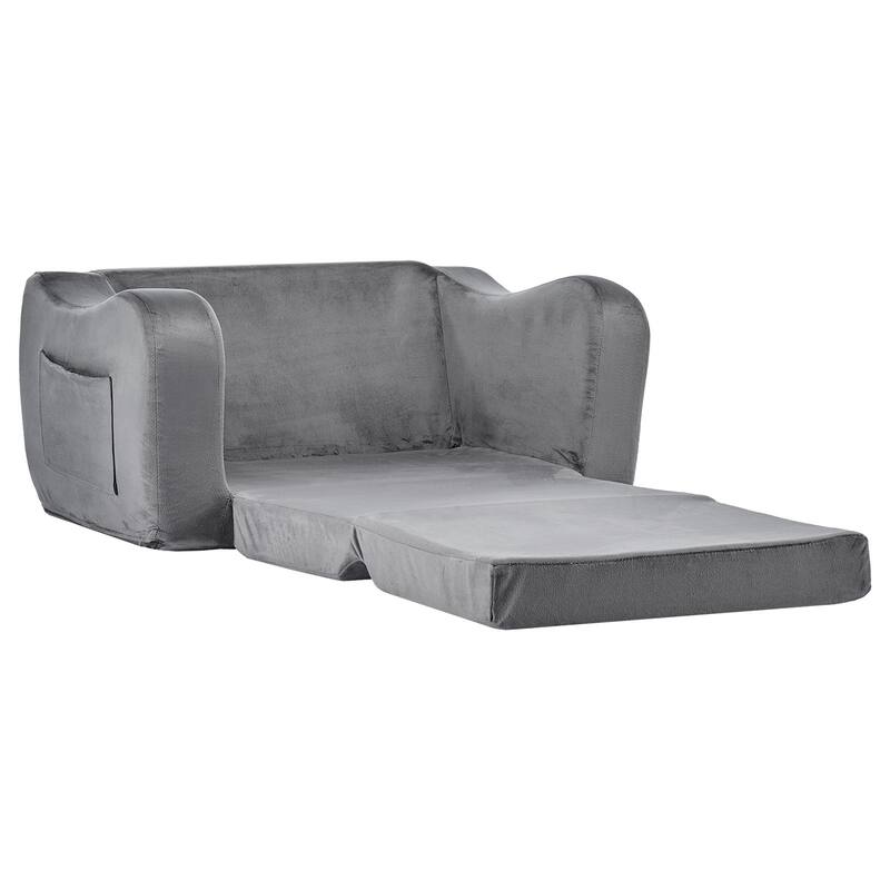 2 in 1 Soft Plush Fabric Convertible Toddler Couch Nap Bed with Armrest for Kids 18 Months-6 Years - 23.6 x 17.5 x 15.9 in