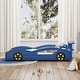 preview thumbnail 2 of 5, Wooden Race Car Bed, Twin Size Car-Shaped Platform Bed with Storage Shelves and Wheels for Kids Teens Boys Girls, Blue