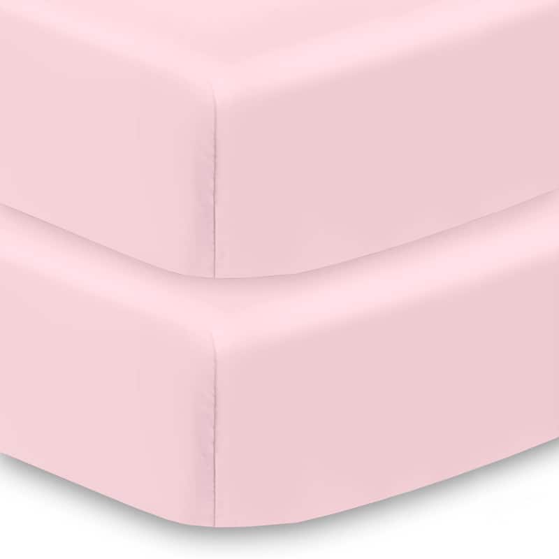 BreathableBaby All-in-One Fitted Sheet & Waterproof Cover for 52" x 28" Crib Mattress (2-Pack) - Light Pink