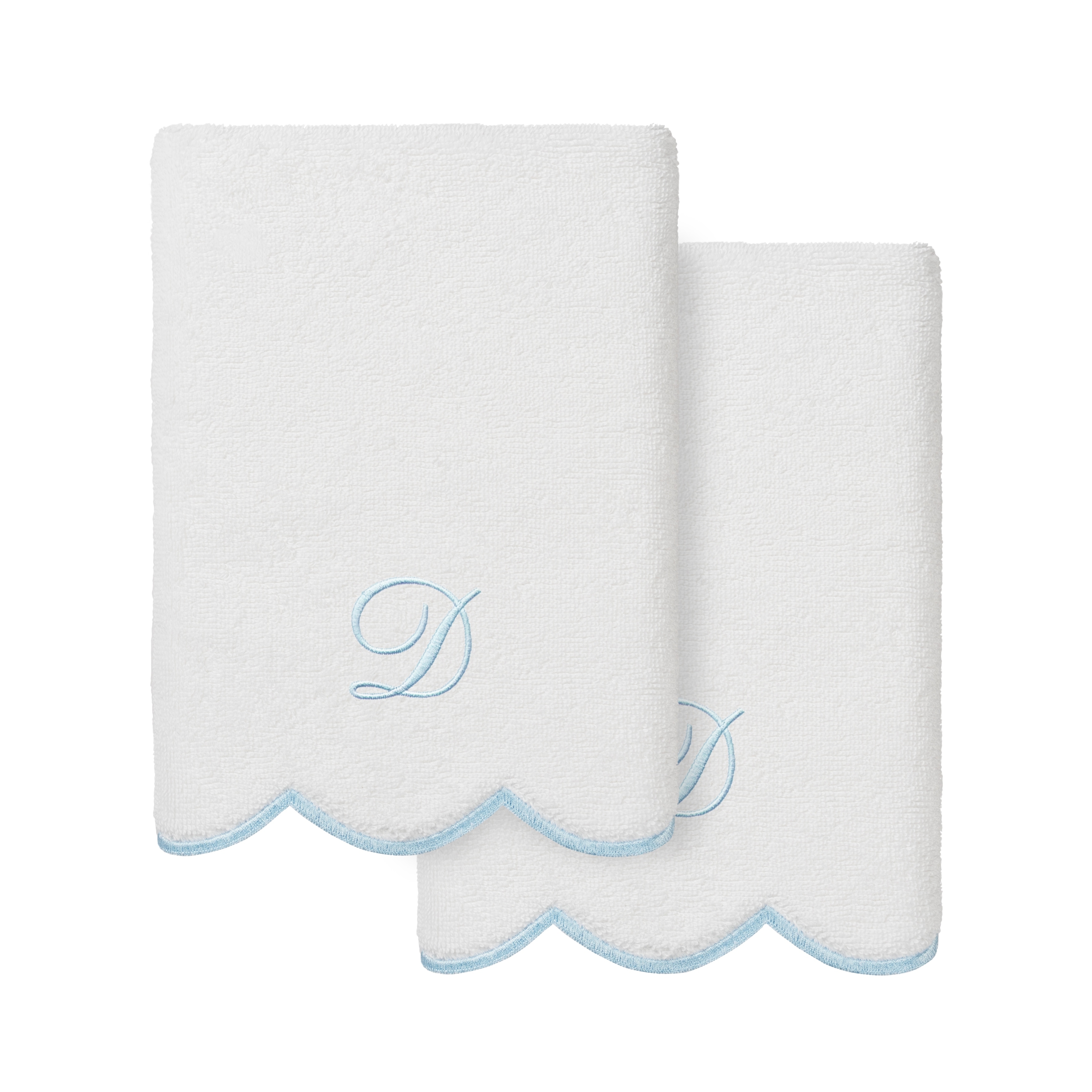 Authentic Hotel and Spa 100% Turkish Cotton Blue ADORNIA Scallop Personalized 2 Piece Hand Towel Set - 2 Hand Towels