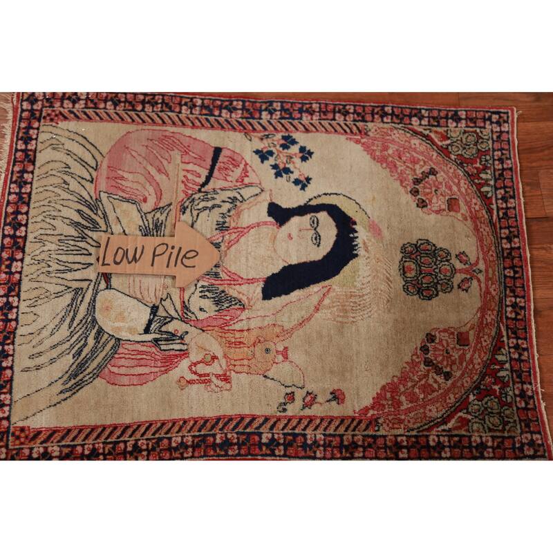 Antique Vegetable Dye Kerman Ravar Persian Rug Handmade Wool Carpet - 1'11" x 2'6"