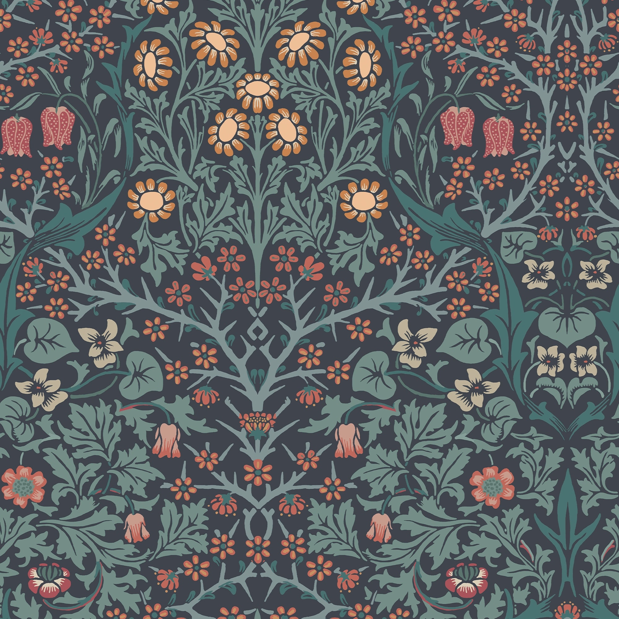 William Morris Blackthorn Navy Wallpaper