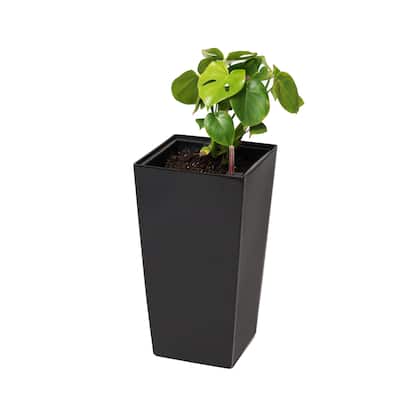 XBrand 22.4" H Black Plastic Self Watering Indoor Outdoor Square Planter Pot, Tall Decorative Gardening Pot, Home Décor Accent
