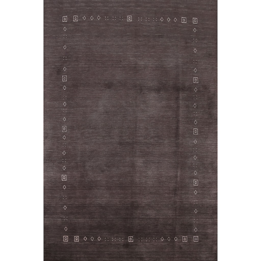 Hand Knotted Oriental 100% Wool Carpet Tribal Animal Pictorial Greys & Charcoal Gabbeh Area Rug - 9' 9'' X 6' 7''