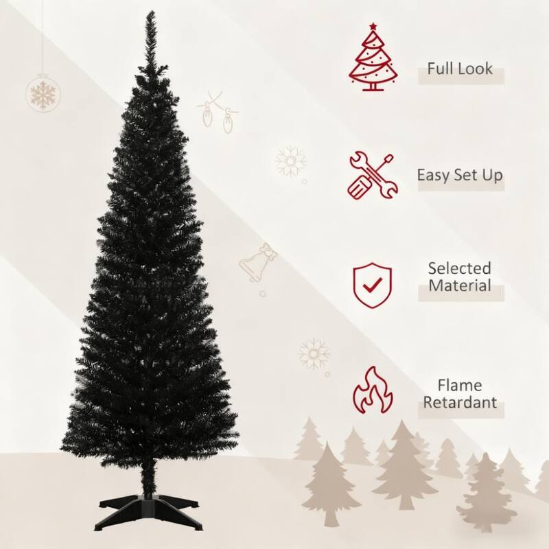 Slim Xmas Tree with Plastic Stand,5' Artificial Pencil Christmas Tree with Easy Setup - Black