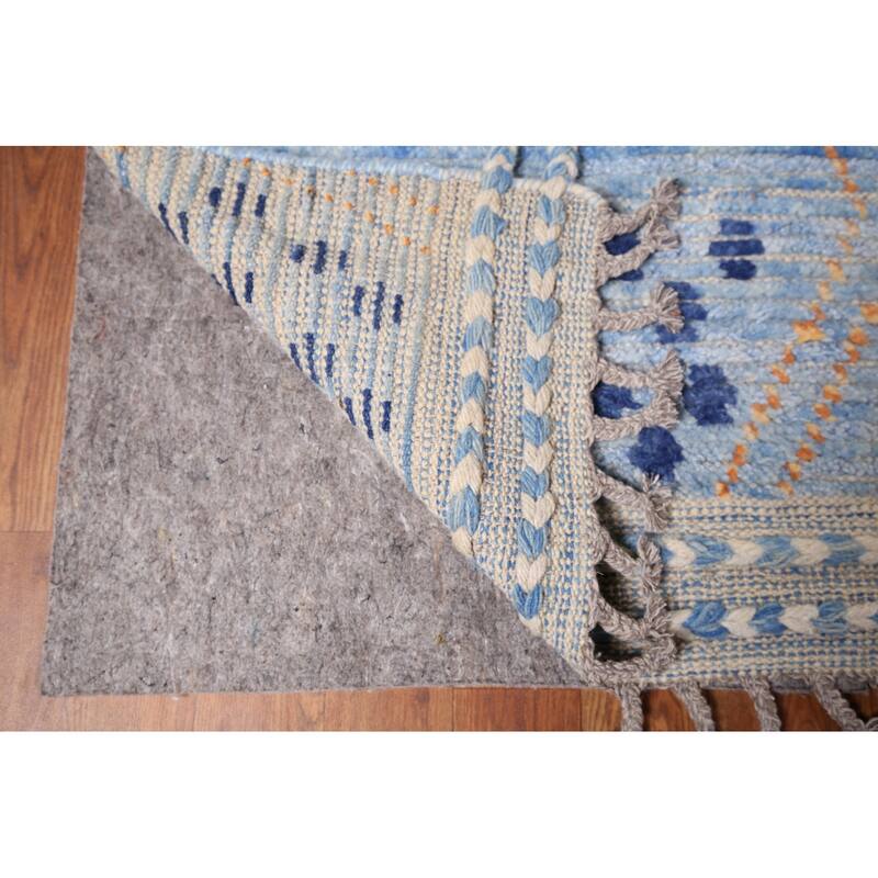 Blue Moroccan Oriental Large Area Rug Handmade Wool Carpet - 9'9" x 14'10"