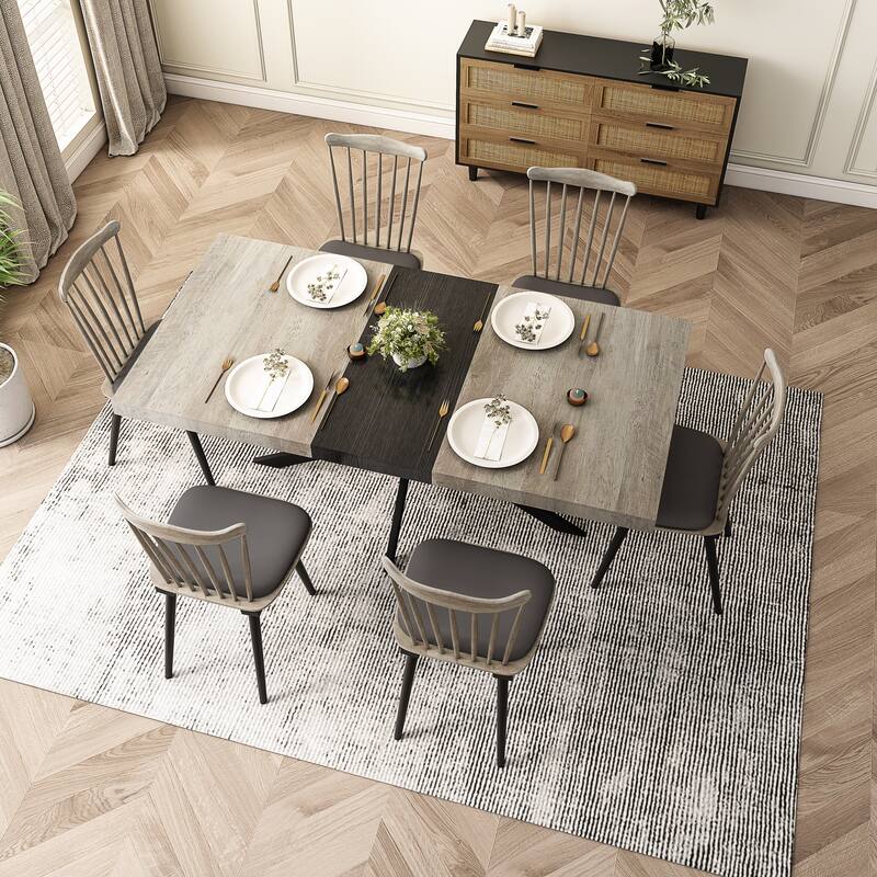 55.11"-70.86" Retro Rectangular Stretch Dining Table - Grey