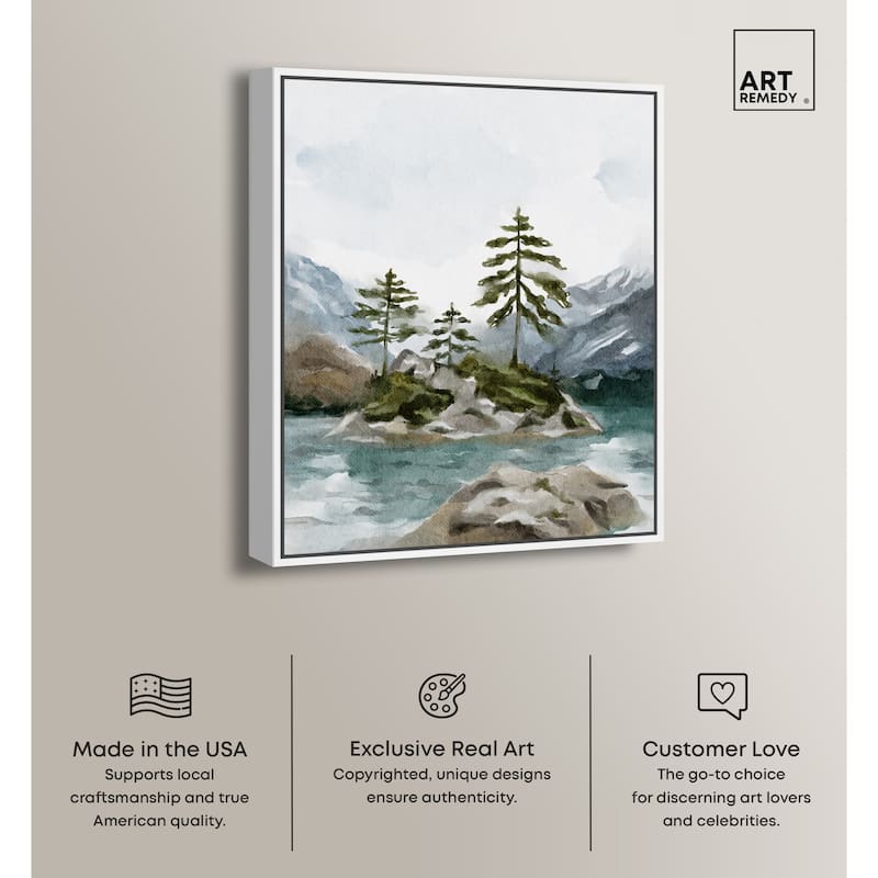 Art Remedy Cold Winter Lake Framed Landscape 1 Piece Canvas Wall Art Watercolor Style