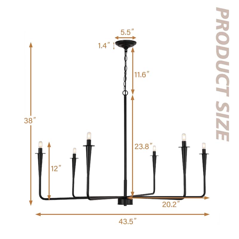 6-Light Modern French 43.5" Candle Iron Chandelier Pendant Lighting