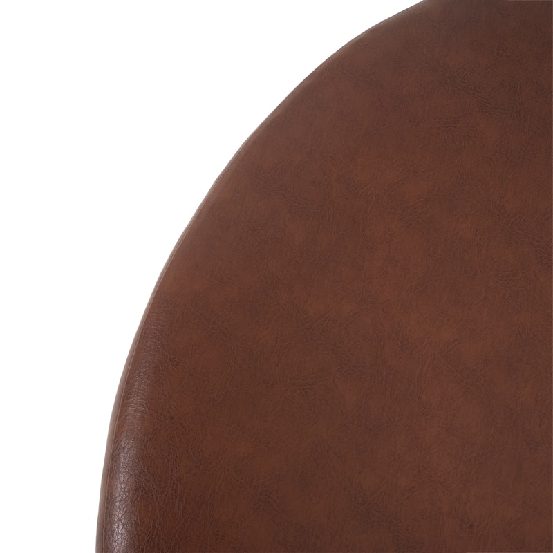 PU Leather Round Ottoman - Classic Brown Upholstered Accent Furniture