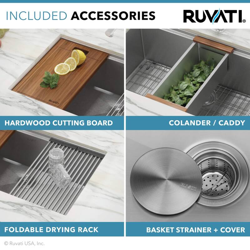 Ruvati 32-inch Workstation Ledge Undermount 16 Gauge Stainless Steel Kitchen Sink Single Bowl - RVH8300 - 30-1/2″ x 16″