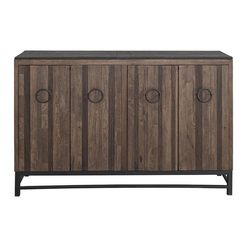 Kianu Sideboard Console Buffet, 4 Doors, Brown Plank Style, 59 Inch