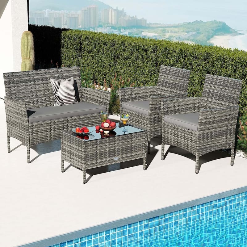 4/8 PCS Patio Rattan Conversation Set Outdoor Wicker Furniture Set