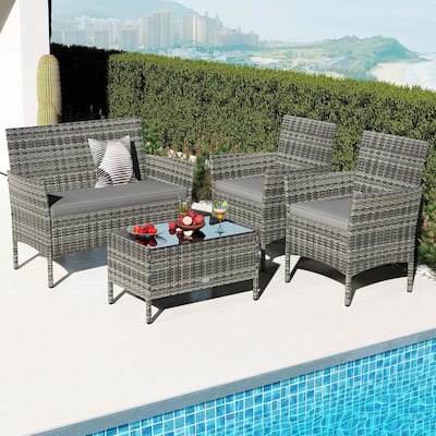4/8 PCS Patio Rattan Conversation Set Outdoor Wicker Furniture Set