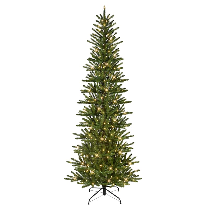 Puleo International 7.5' Pre-Lit Artificial Slim Mountain View Spruce Tree