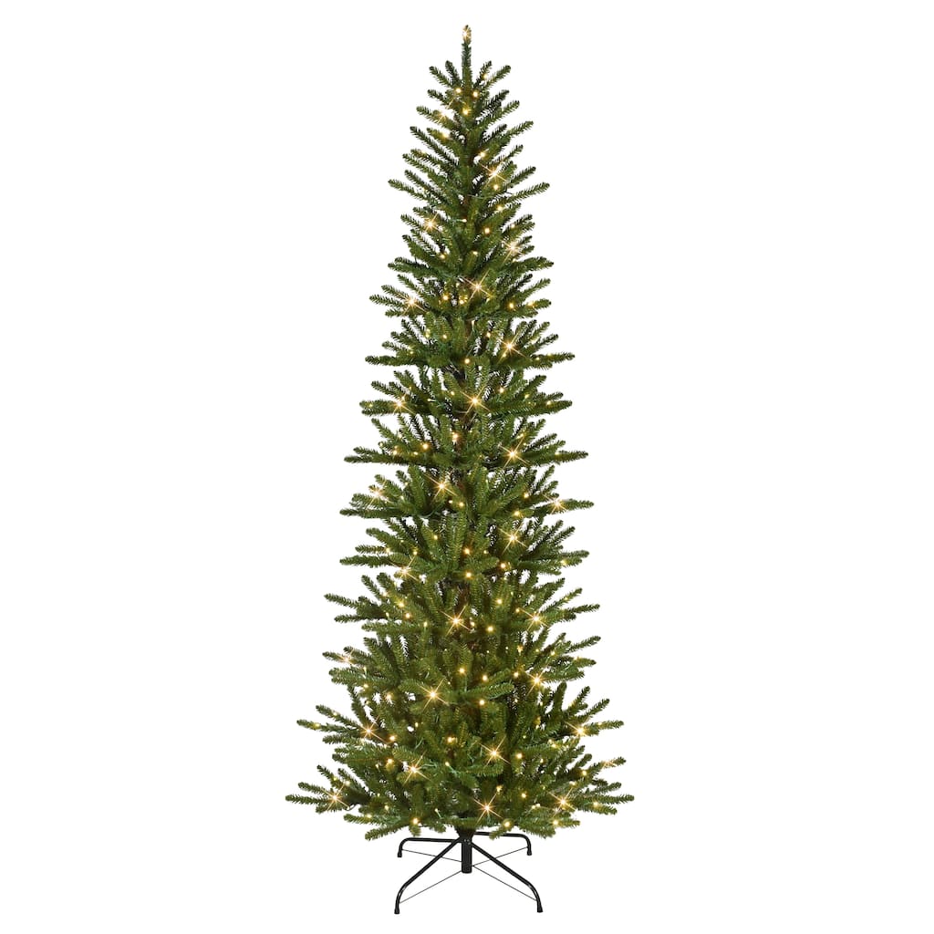 Puleo International 7.5' Pre-Lit Artificial Slim Mountain View Spruce Tree