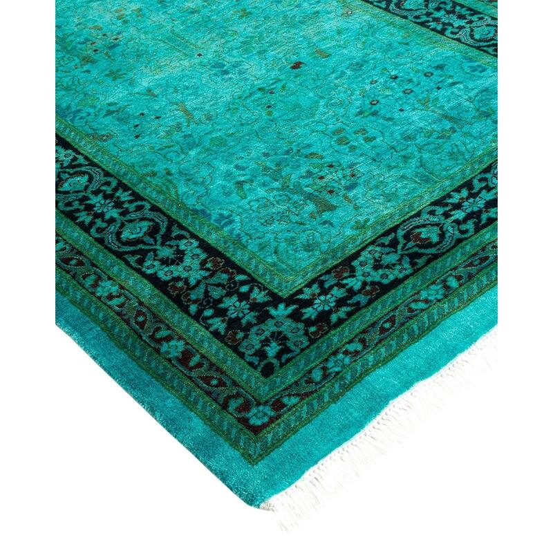 Overton Hand Knotted Wool Vintage Inspired Modern Contemporary Overdyed Blue Runner Rug - 2' 7" x 12' 4"