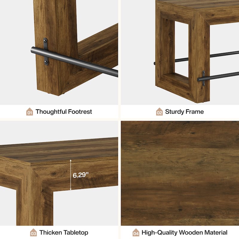 59" Bar Table, Counter Height Pub Table with Metal Footrest for Home Bar Kitchen - 27.56"D x 59.06"W x 35.43"H