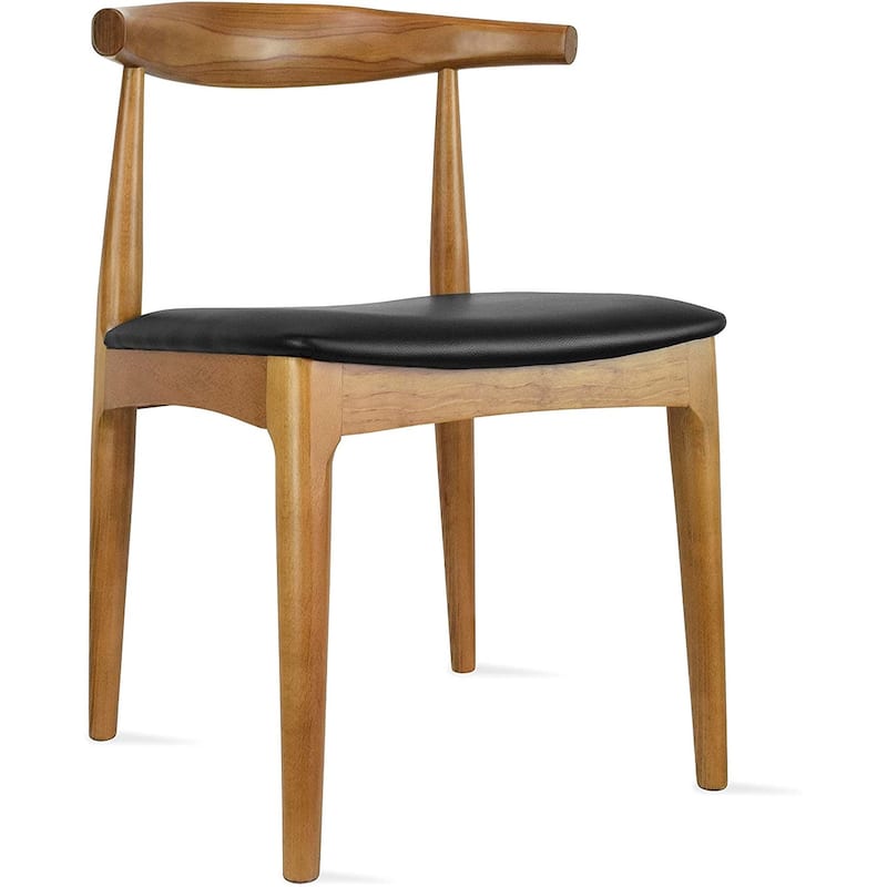 Set of 2 Kennedy Elbow Chairs Farmhouse Wooden Dining Chairs With PU Leather Or Fabric Cushion Seat, Modern Accent Side Chairs