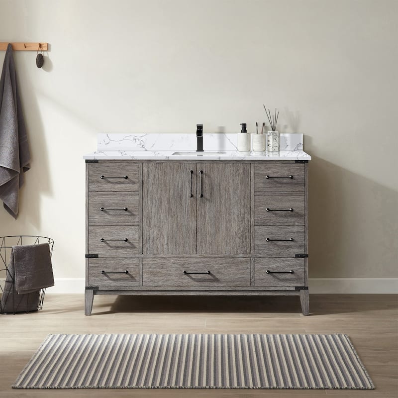 PROOX Bath Vanity Cultured Marble Counter Top Rectangle Porcelian Sink