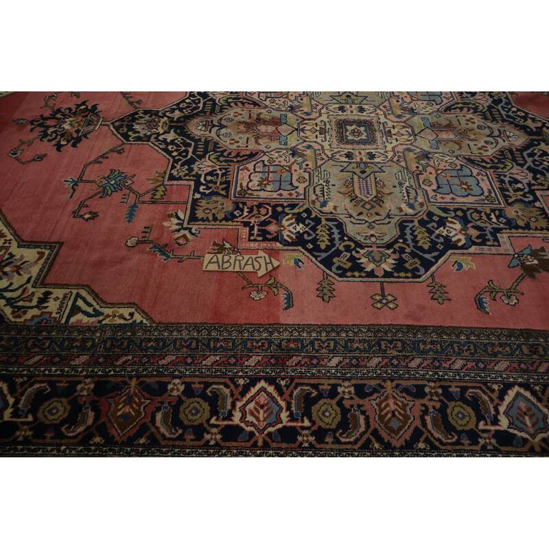 Hand Knotted Oriental 100% Wool Carpet Traditional Medallion Pink Heriz Area Rug - 12' 8'' X 9' 1''