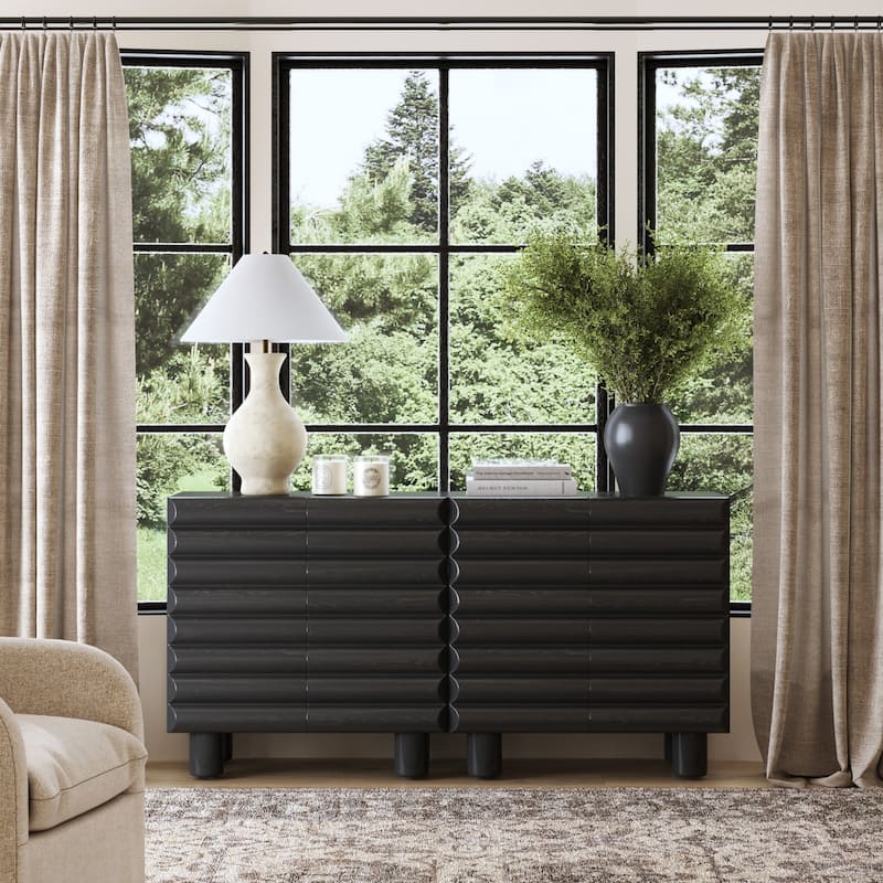 Kendra Modern Accent Cabinet with Sculpted Door, Black Contemporary Kitchen Storage Cabinet