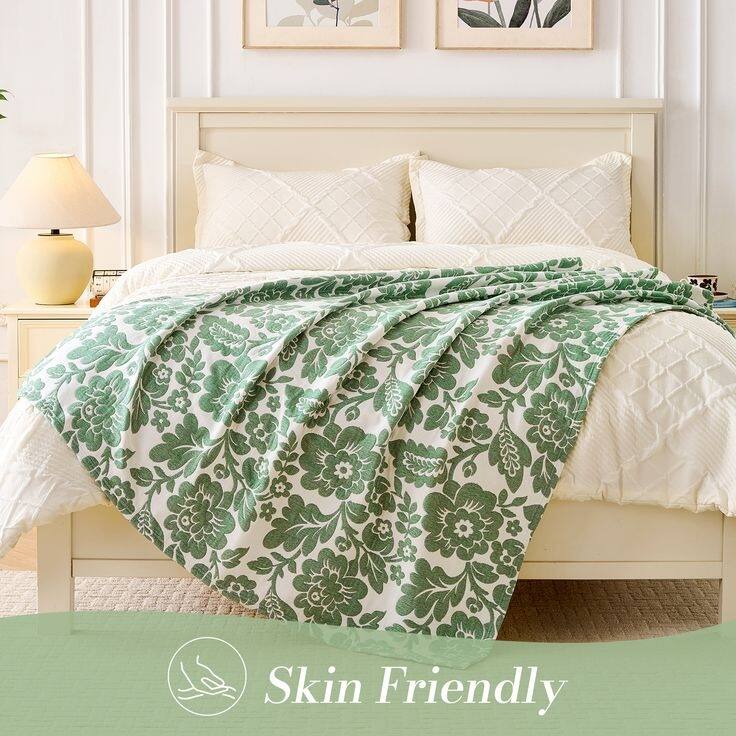 50" x 60" Reversible Chenille Jacquard Throw Blanket, Ultra Soft Texture, Lightweight & Cozy, Machine Washable Blanket