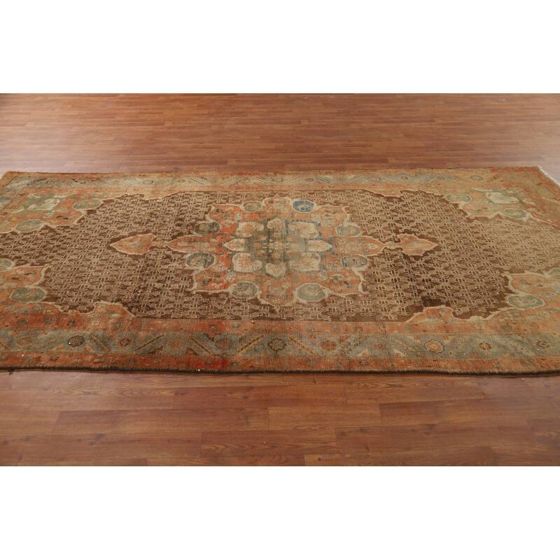 Brown Sarab Persian Vintage Area Rug Hand-Knotted Wool Carpet - 4'11"x 10'10"
