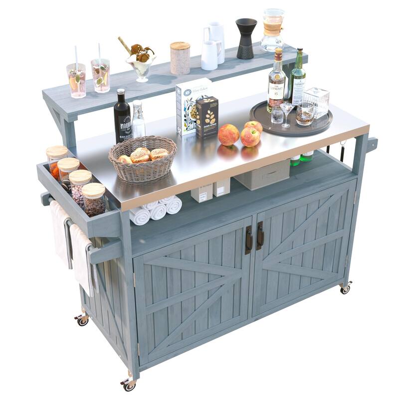 Outdoor Kitchen Island Rolling Grill Cart Sideboards Prep Table