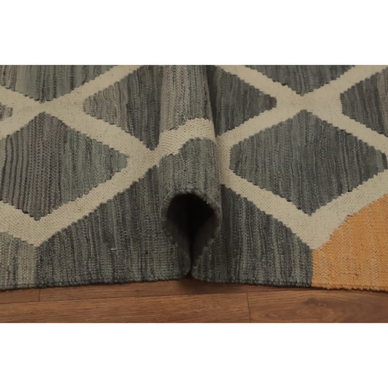 Hand Woven Oriental 100% Wool Carpet Southwestern All-Over Greys & Charcoal Kilim Area Rug - 6' 6'' X 4' 10''