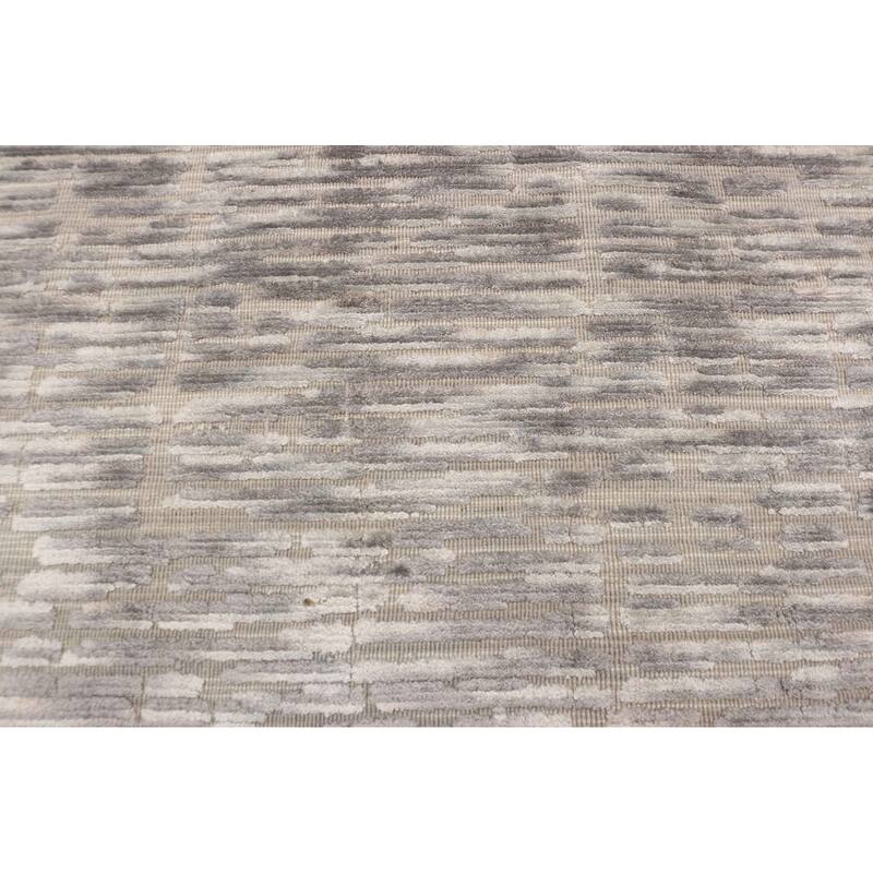 ECARPETGALLERY Hand Loomed Elysian Grey Viscose, Wool Rug - 4'10 x 7'8
