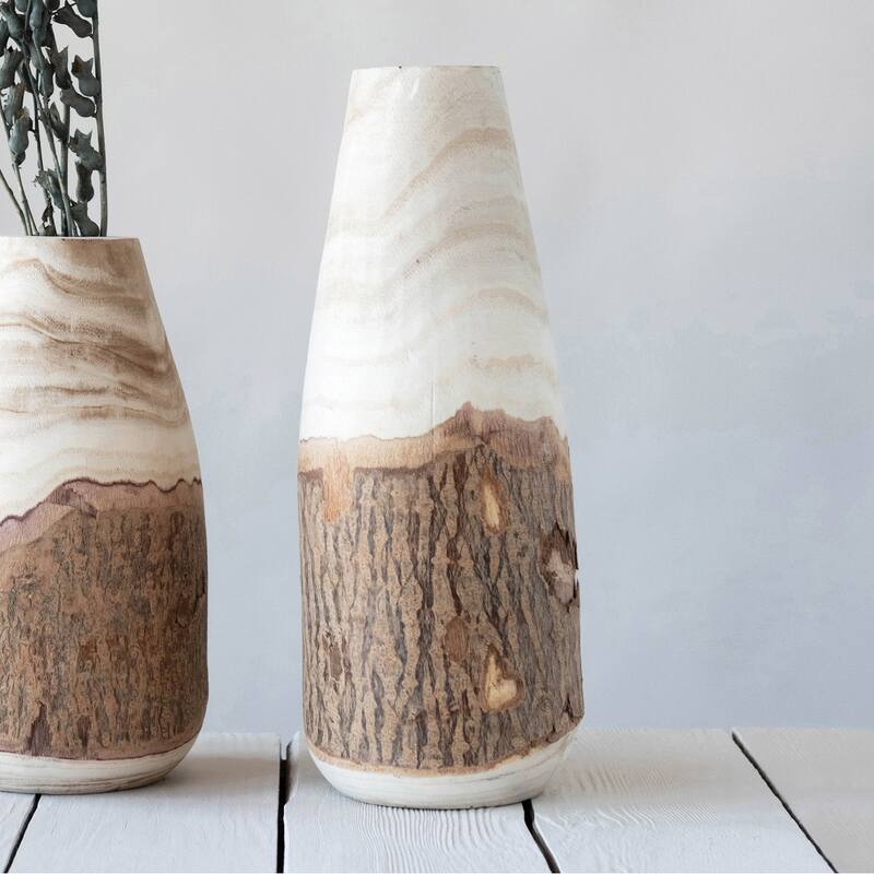 Carved Paulownia Wood Vase with Live Edge (Each one will vary)