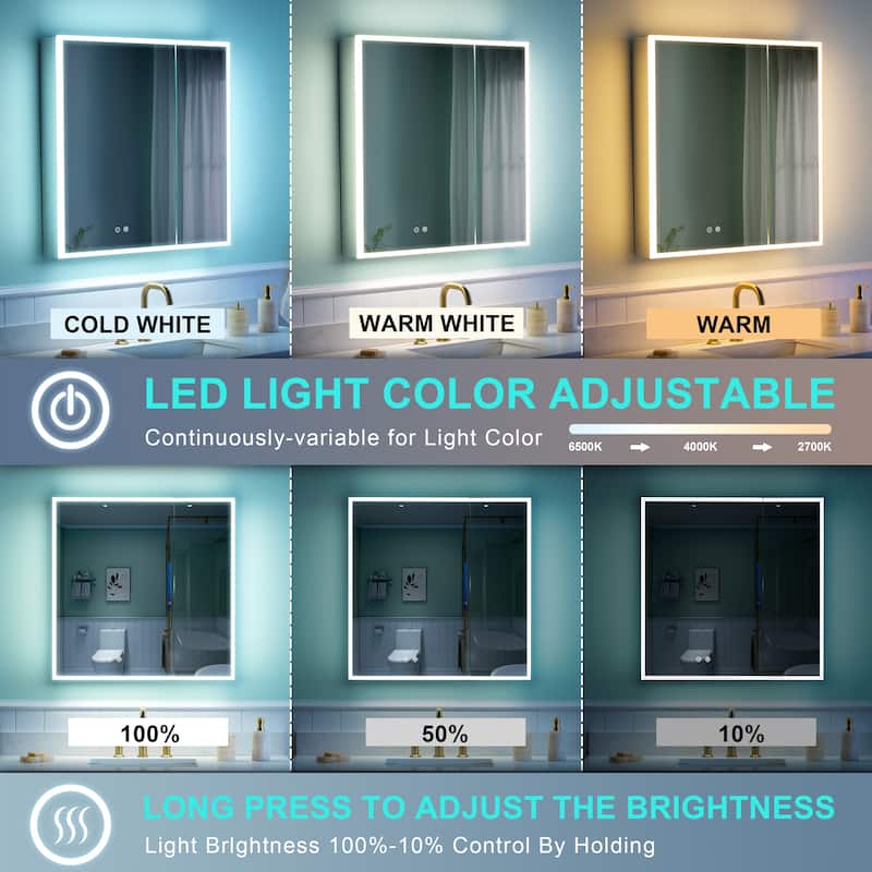 30'' H Recessed or Surface Frameless LED Mirror Cabinet With Defogger, Dimmer, Outlets & USB Ports 