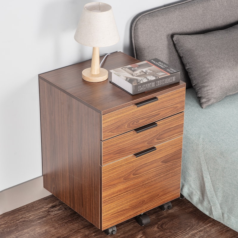 JJS 3 Drawer Rolling Wood File Cabinet with Locking Wheels for A4 or Letter Size